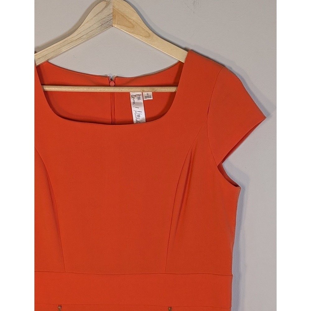 Emma & Michele Orange Sheath Dress Square Neck Gold Zip Detail Size 8
